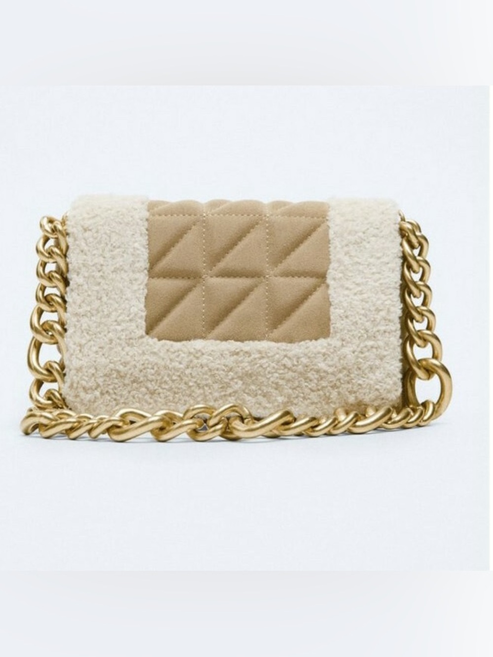 NWT! ZARA split leather quilted shearling purse